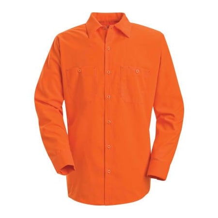 Red Kap Enhanced Visibility Long Sleeve Work Shirt, Fluorescent Orange, Regular, XL